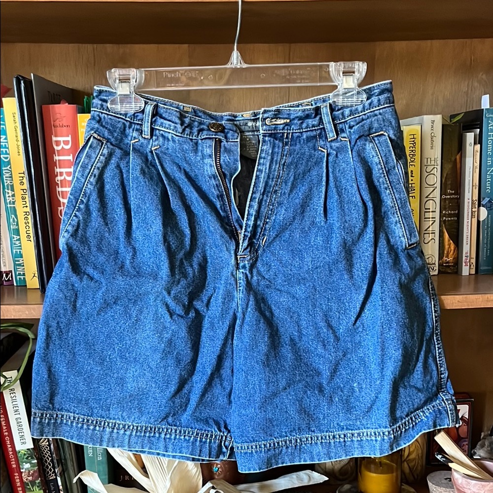 Vintage High Waist Denim Shorts - Blue